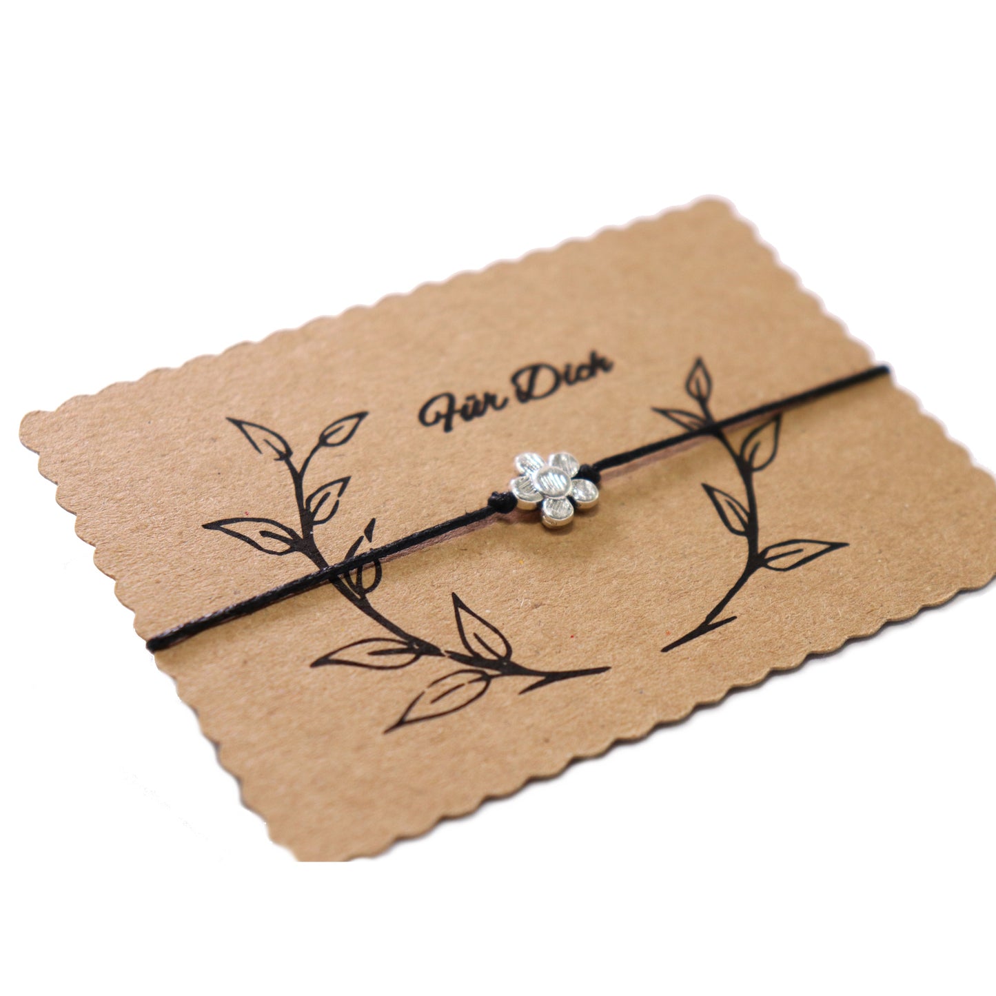 Wunscharmband mit Blume Geschenkidee für Freunde . Glücksbringer. Karten Größe ca. 9,5 x 6,5 cm.