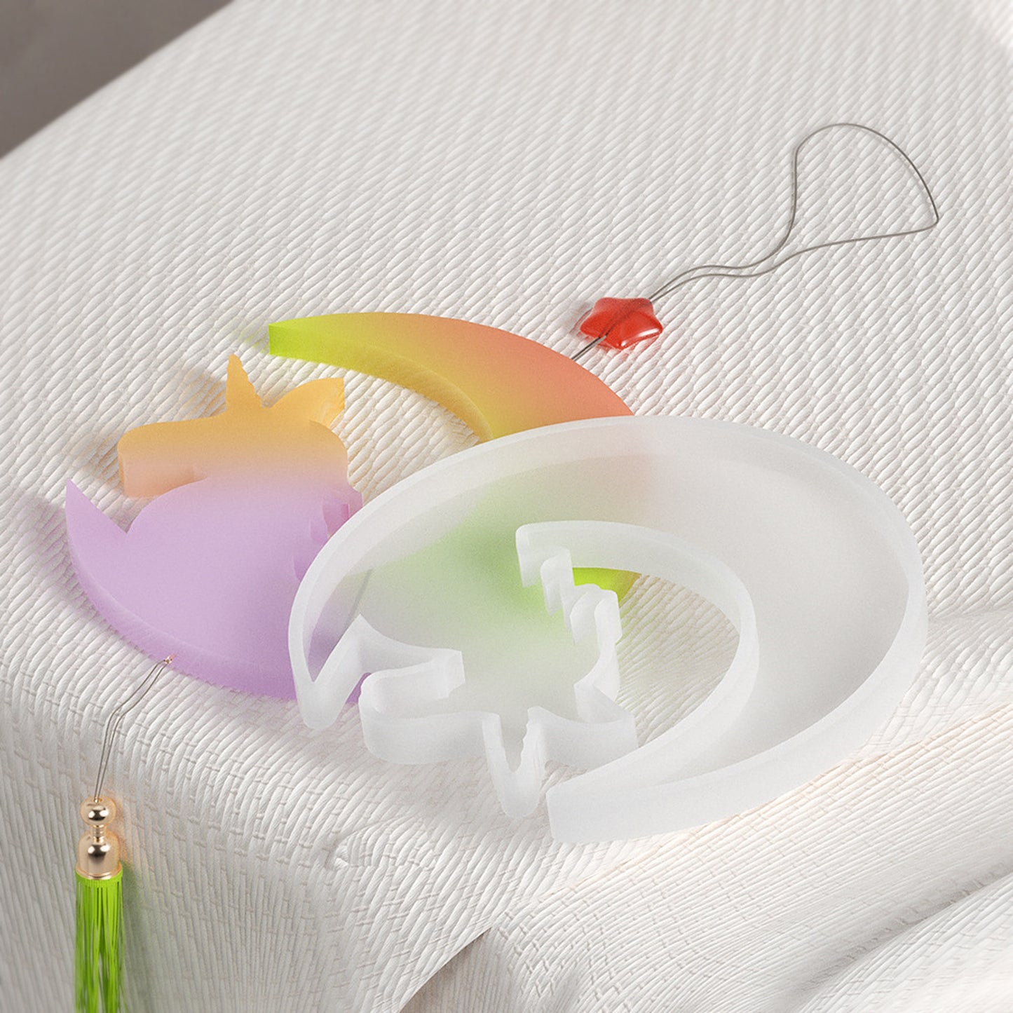 Silikonformen Mond Sichel mit Einhorn Kopf Gießformen für Epoxidharz und Gießpulver