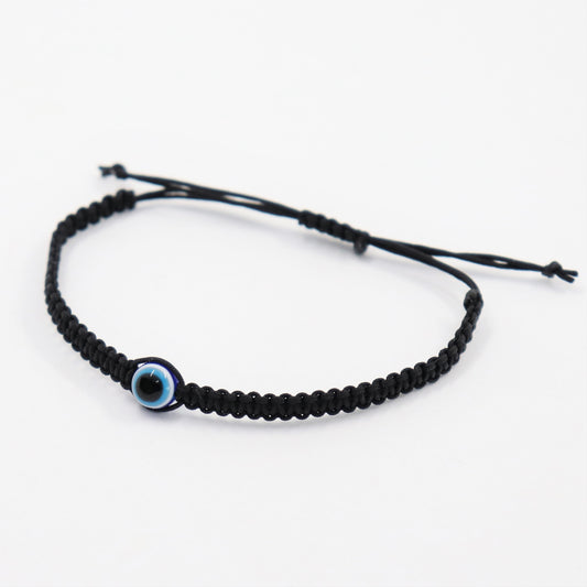 Böser Blick Armband aus Nylon Makramee verstellbar in schwarz