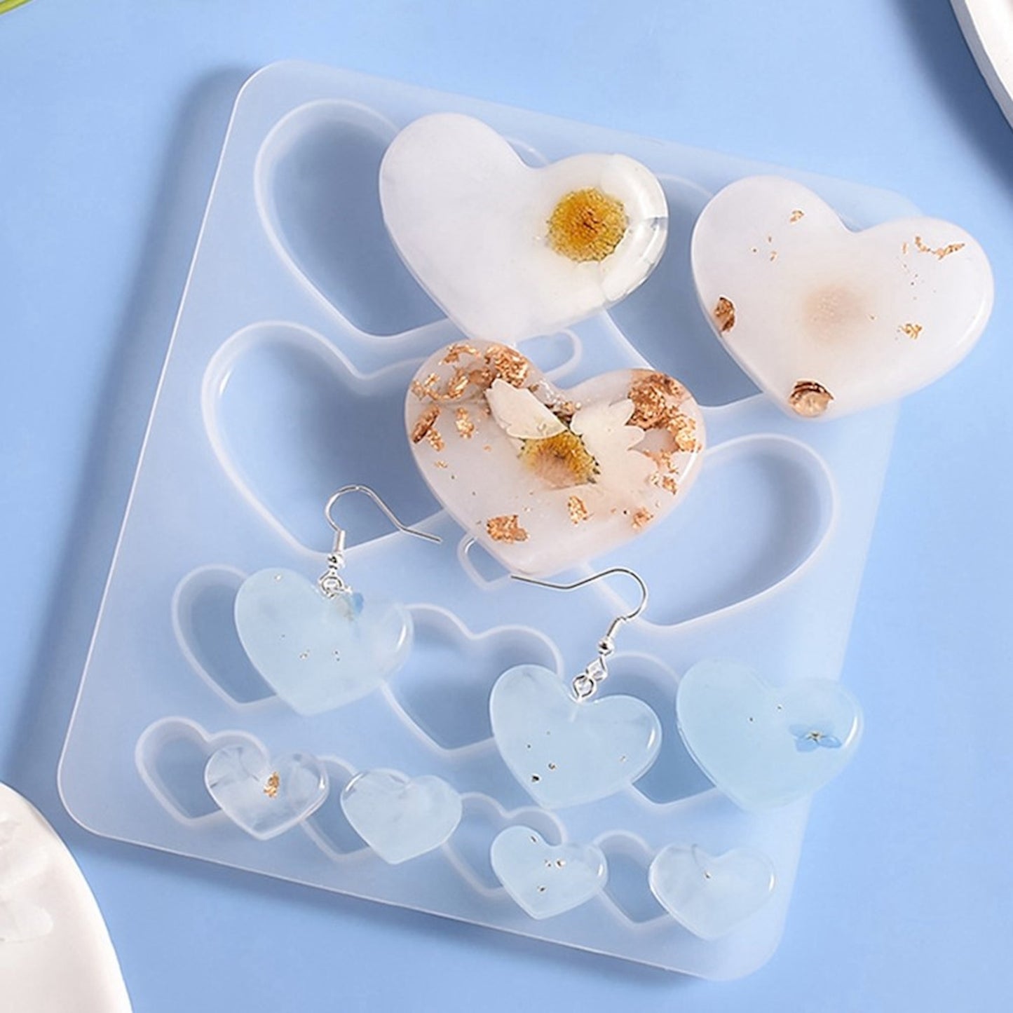 Silikonform Herzen Gießform Cabochons für Resin, Raysin ca. 1 bis 5 cm