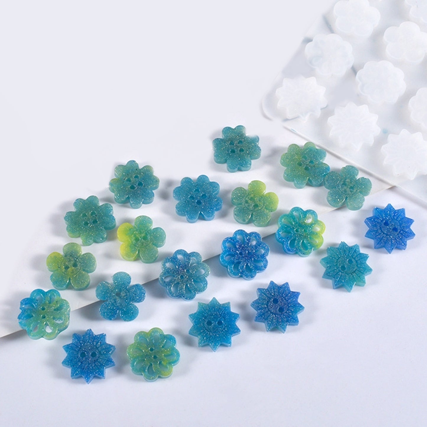 Silikonform Knöpfe verschiedene Blumen Buttons Gießform für Epoxidharze
