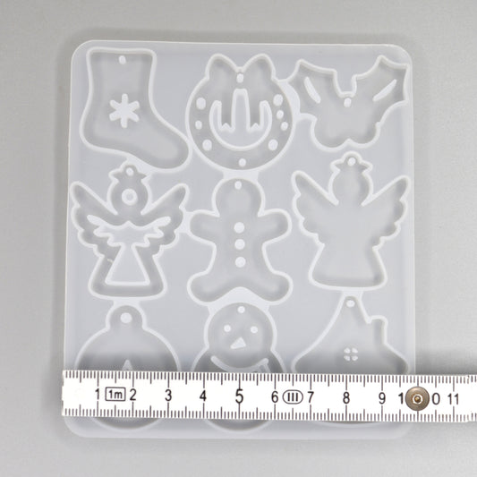 Silikonform Weihnachtsanhaenger flach, Schneemann, Weihnachtssocke, Engel. Form Für Epoxidharz. Farbe Weiß.