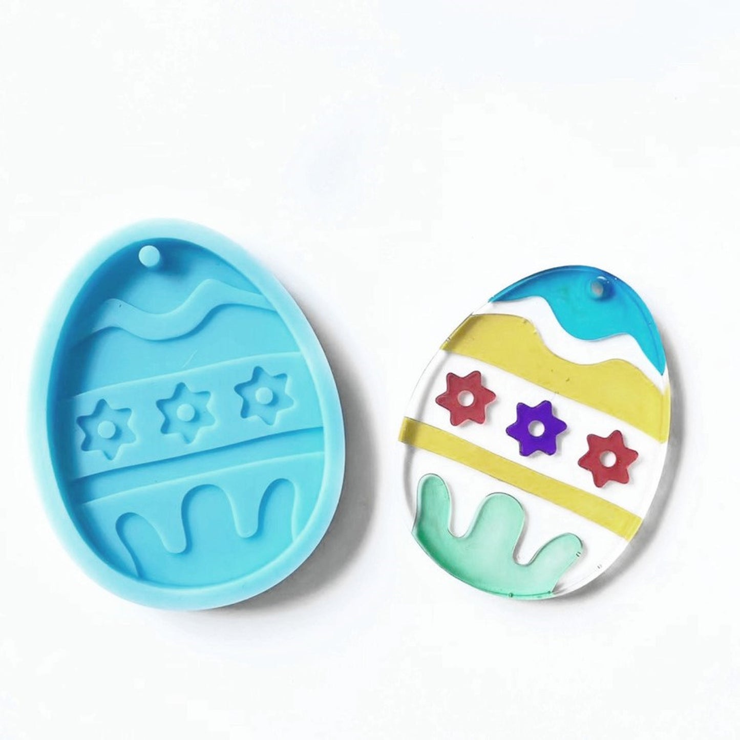 Silikonform Osterei Anhänger mit drei Sterne Gießform für Epoxidharz ca. 6,5 cm