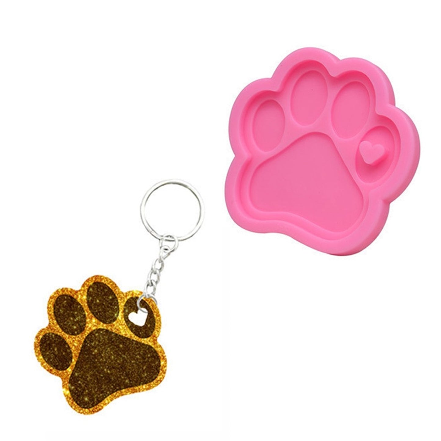 Silikonform Pfote Tatze mit Herz Schlüssel Anhänger für Epoxidharz ca. 7 x 6 cm