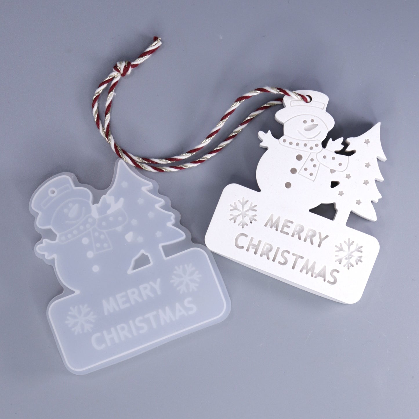 Silikonform Anhänger Merry Christmas Schneemann Gießform ca 8 x 7 cm