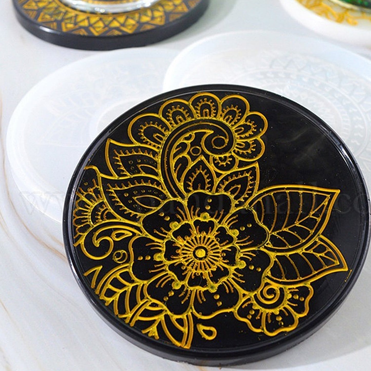 Silikonform Blumen Muster Untersetzer runde Gießform ca. 10 cm