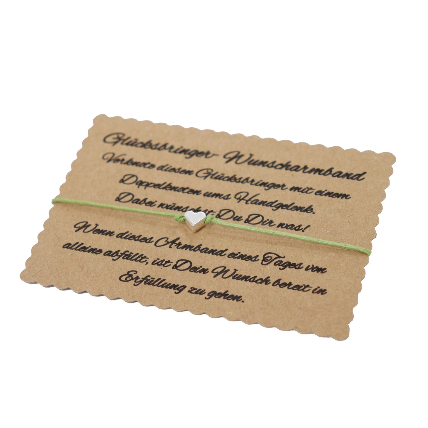boasicea Wunscharmband Glücksbringer mit Herz - Olivgrün