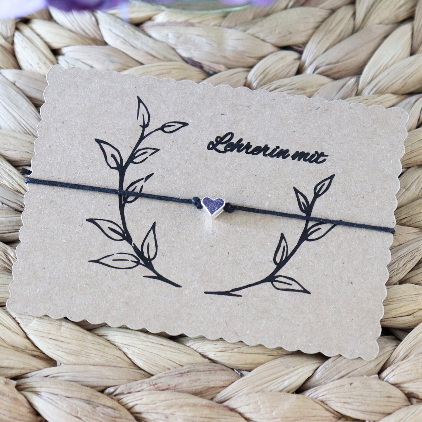 boasicea Wunscharmband Lehrerin mit Herz - Schwarz