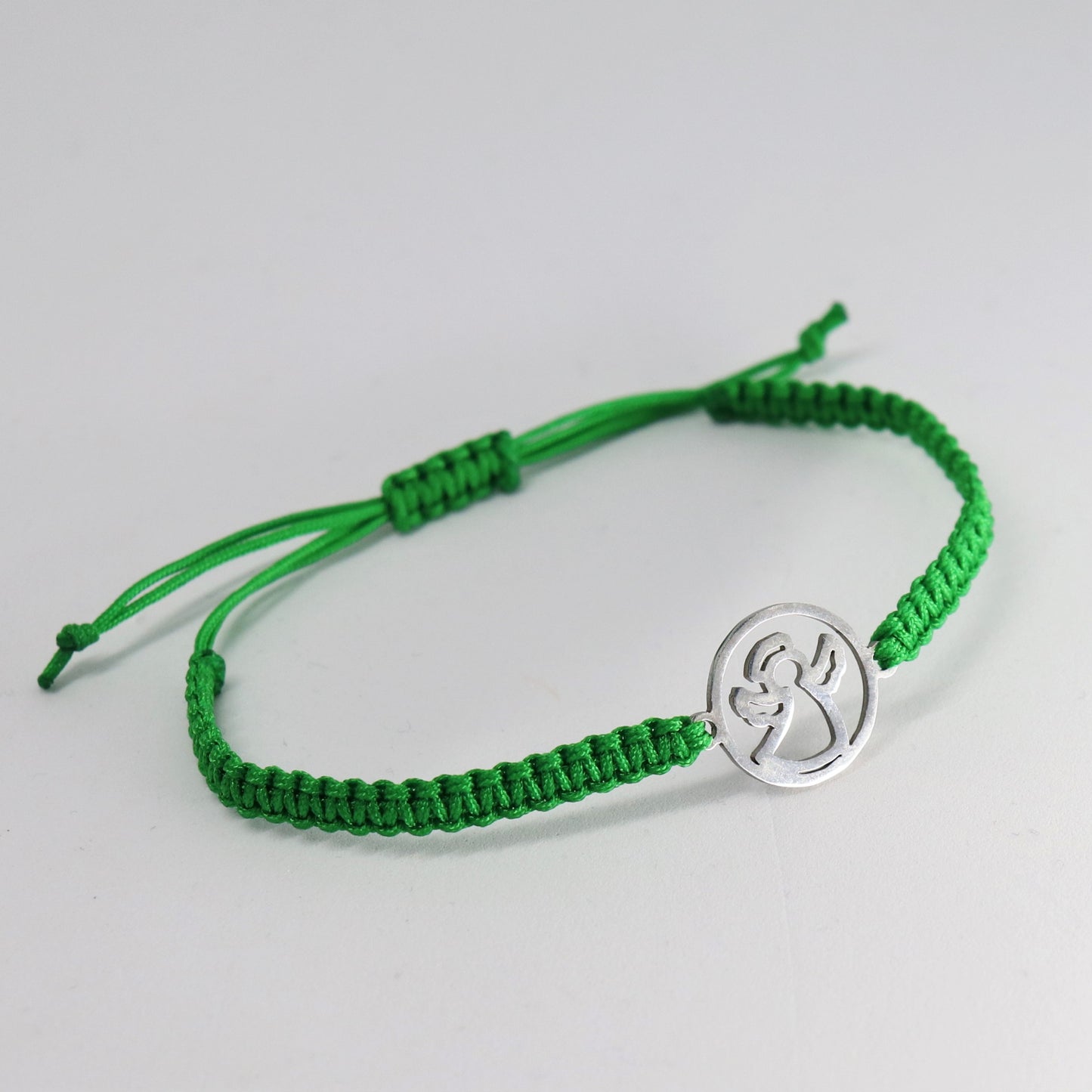 boasicea Edelstahl Schutzengel Makrameearmband Silber, bis 27 cm - Grün