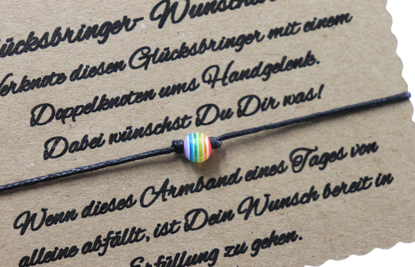 Wunscharmband mit Regenbogen Glücksbringer Pride LGBTQ - Schwarz