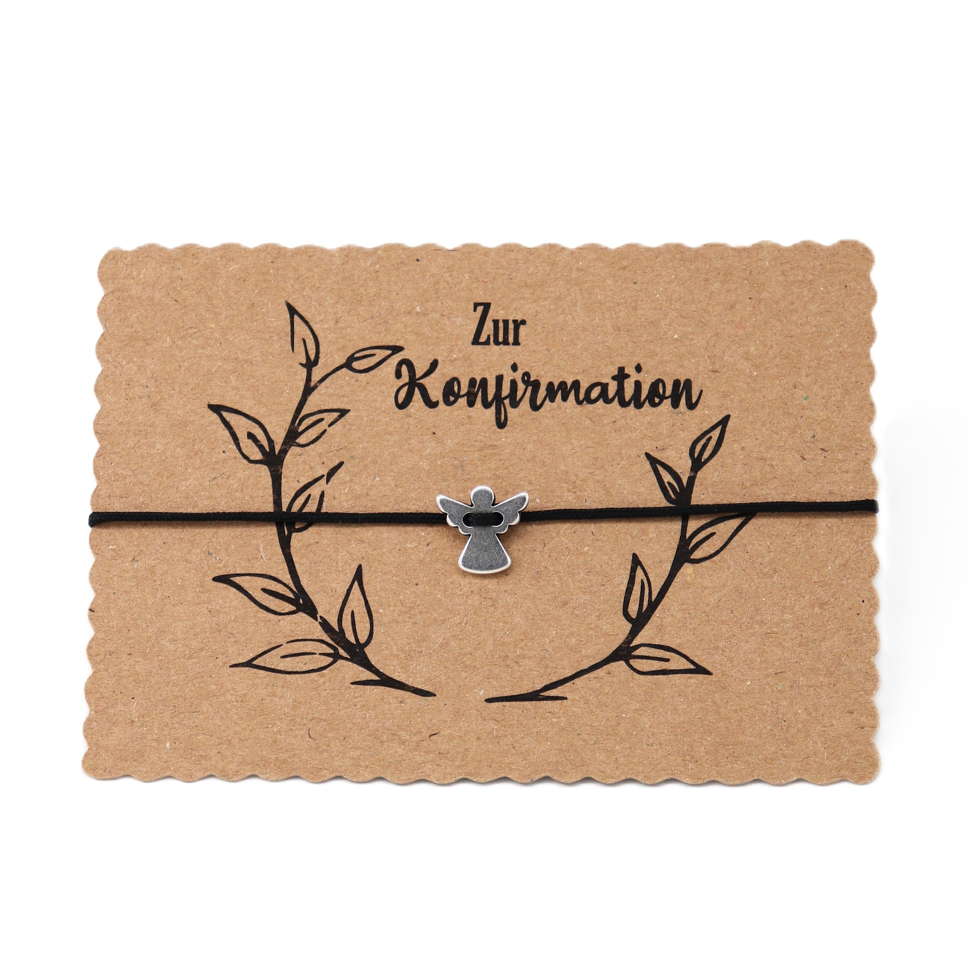 Schutzengel Zur Konfirmation auf braune Karte. Bandfarbe Schwarz.
