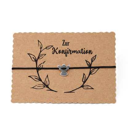 Schutzengel Zur Konfirmation auf braune Karte. Bandfarbe Schwarz.