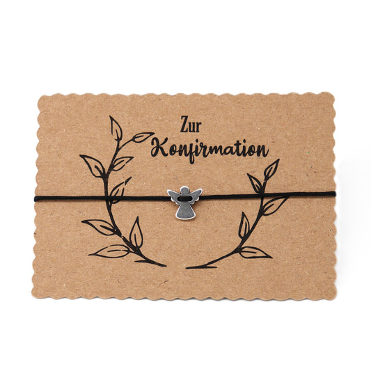 Schutzengel Zur Konfirmation auf braune Karte. Bandfarbe Schwarz.