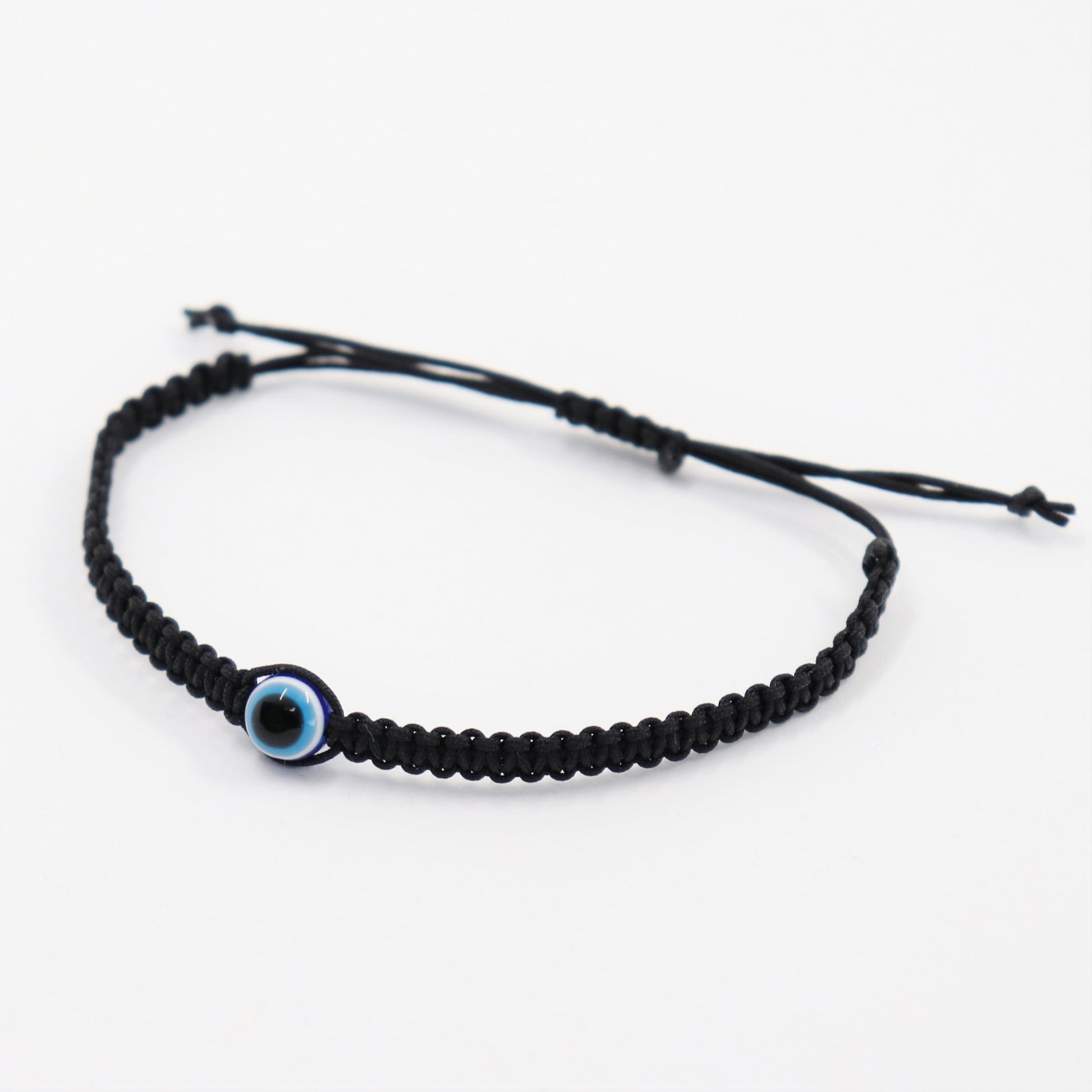 Böser Blick Armband aus Nylon Makramee verstellbar in schwarz 