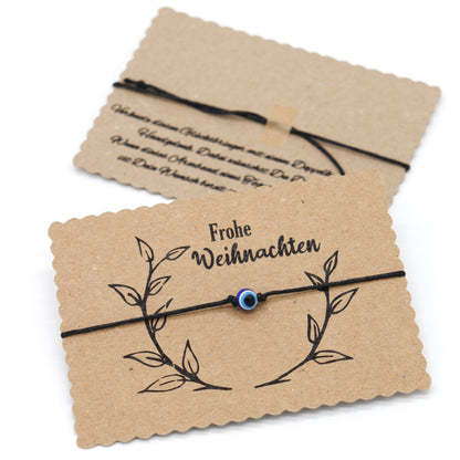 Wunscharmband mit Evil Eye Perle Frohe Weihnachten Mitbringsel zum verknoten