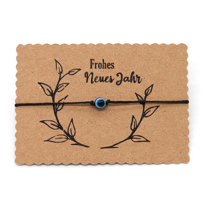 Wunscharmband mit Evil Eye Perle Frohes neues Jahr Gruß. 