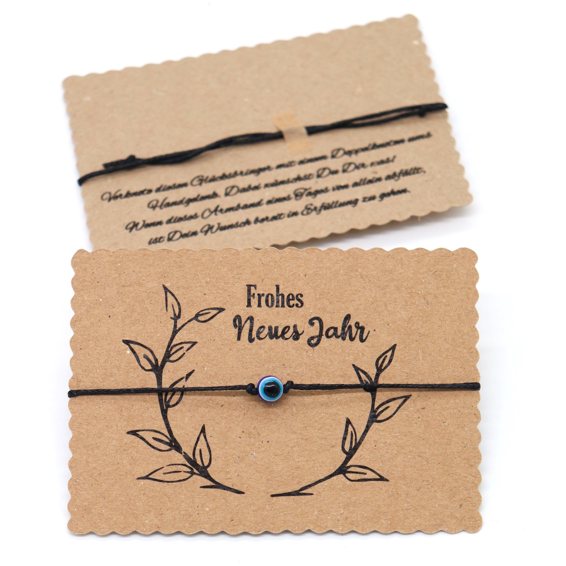 Wunscharmband mit Evil Eye Perle Frohes neues Jahr Gruß.  Nazar Wunscharmbänder.