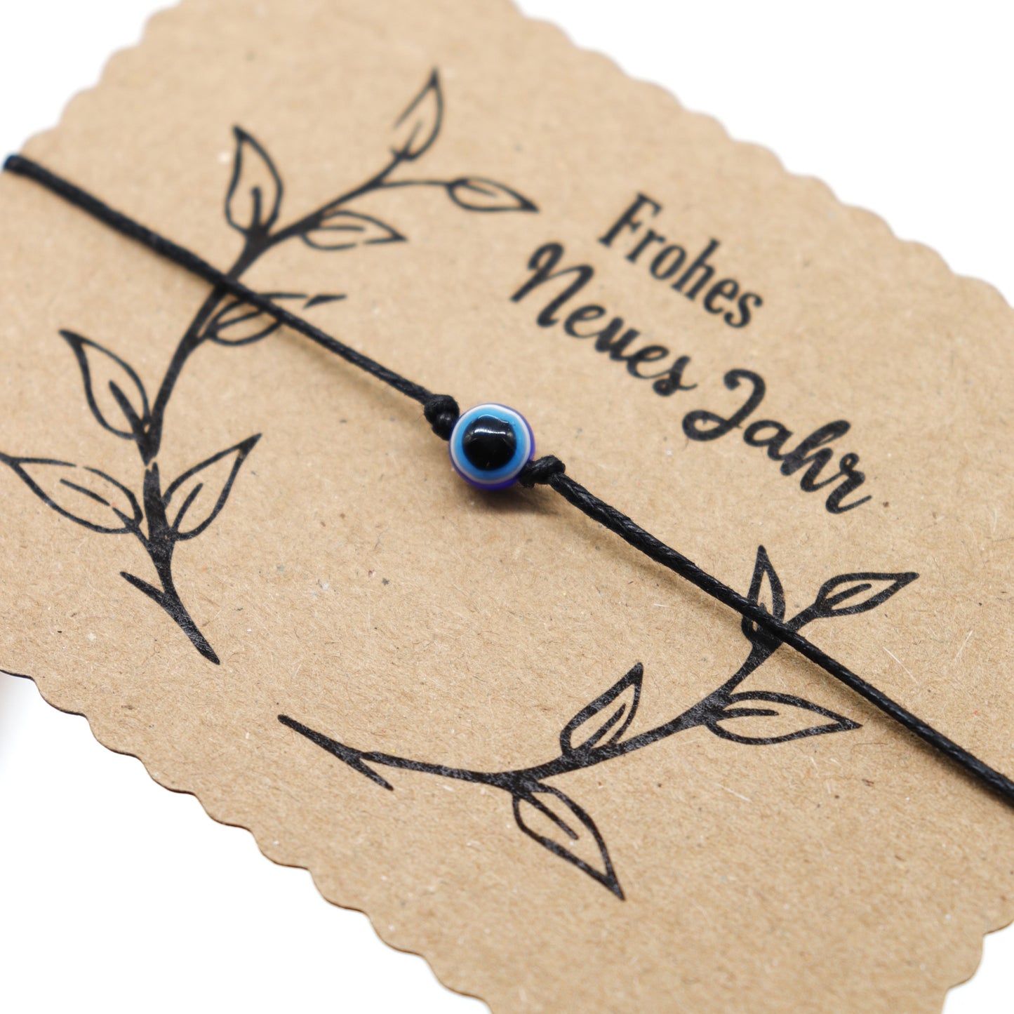 Wunscharmband mit Evil Eye Perle Frohes neues Jahr Gruß.  Nazar Wunscharmbänder.