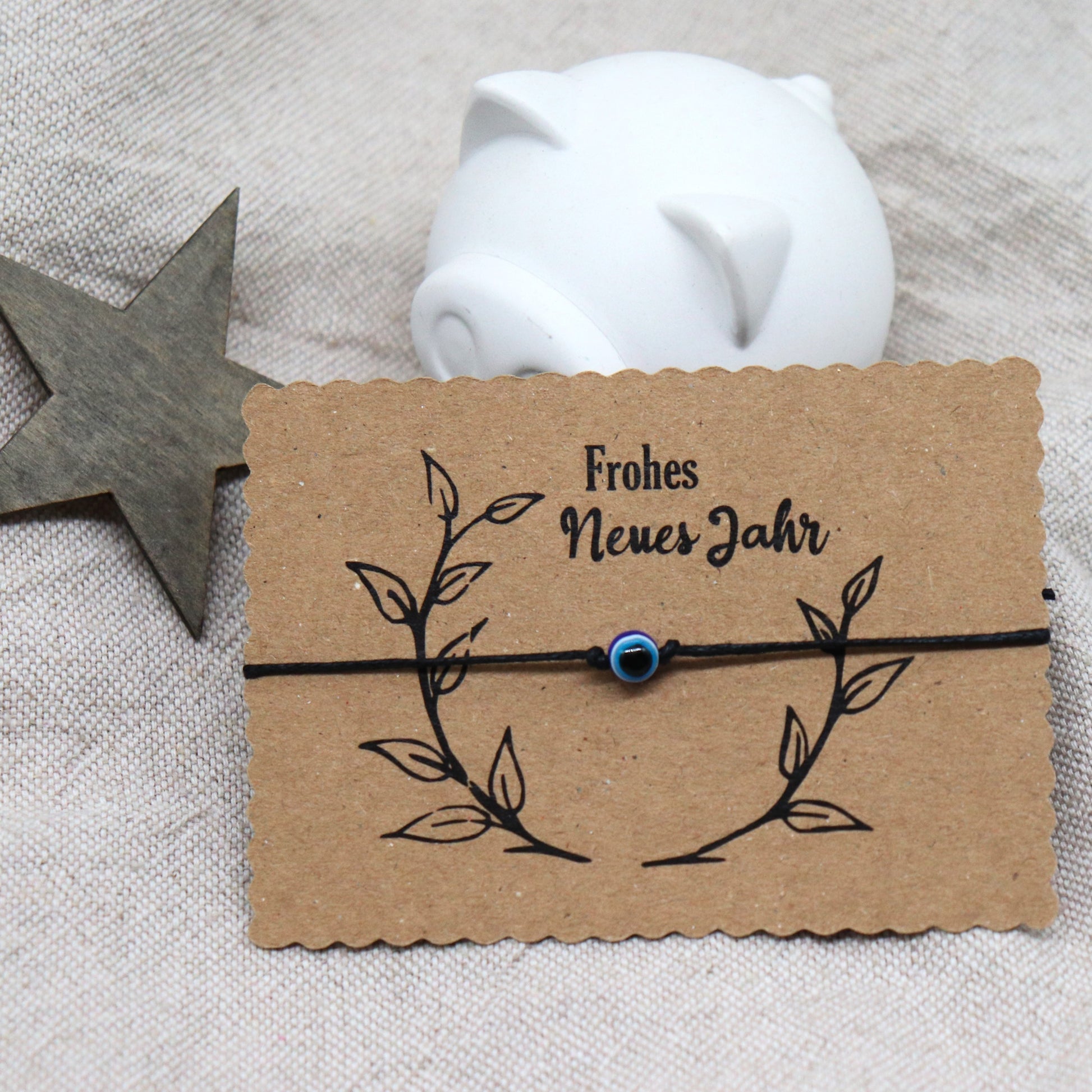 Wunscharmband mit Evil Eye Perle Frohes neues Jahr Gruß.  Nazar Wunscharmbänder.