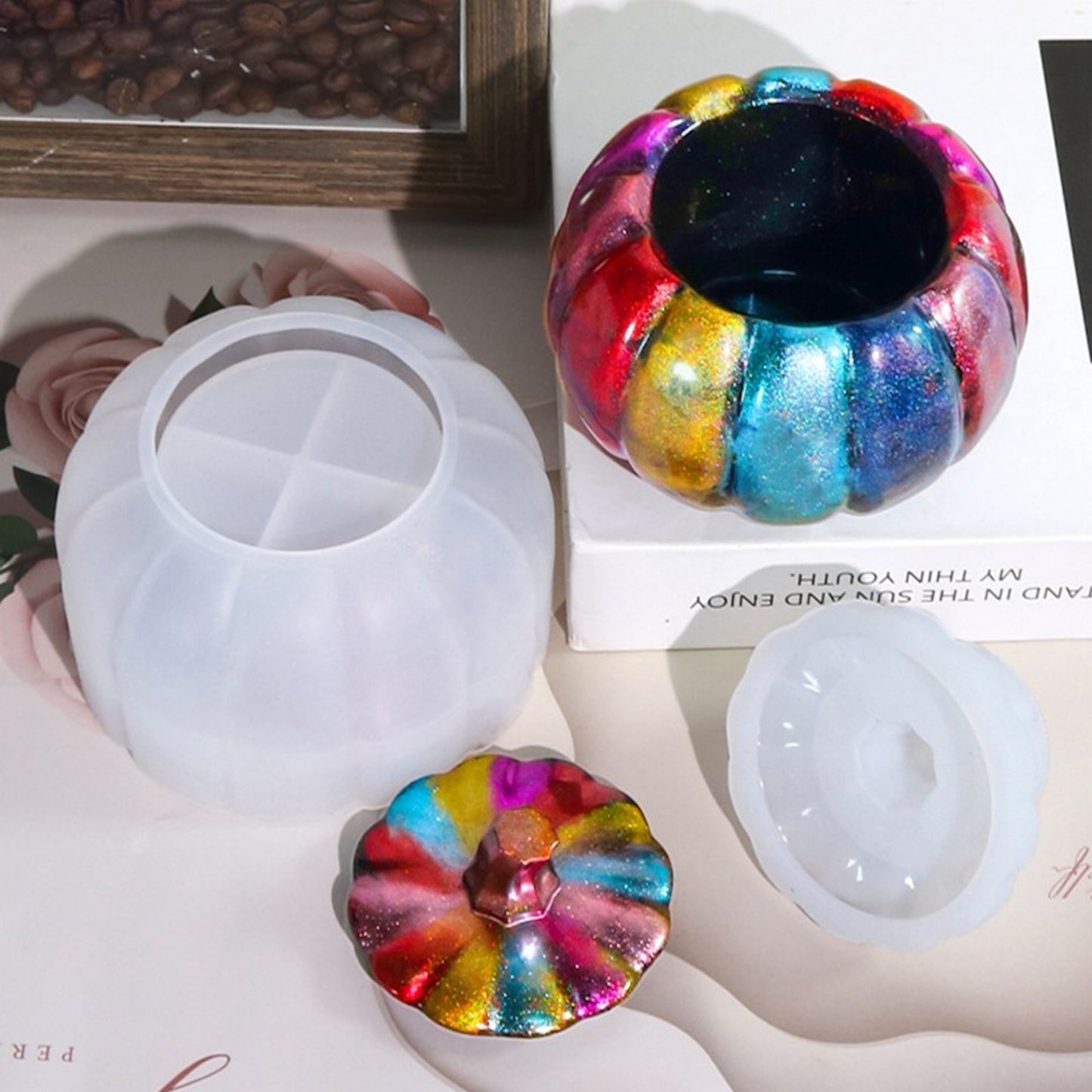 Silikonform 3D Kürbis mit Deckel Gießform für Epoxidharz, Raysin ca. 10 cm