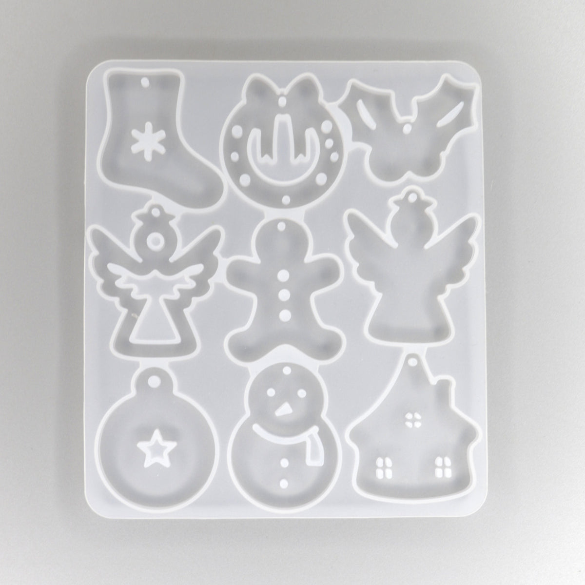 Silikonform Weihnachtsanhänger flach, Schneemann, Weihnachtssocke, Engel. Form Für Epoxidharz. Farbe Weiß.