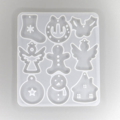 Silikonform Weihnachtsanhänger flach, Schneemann, Weihnachtssocke, Engel. Form Für Epoxidharz. Farbe Weiß.