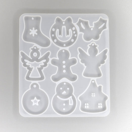 Silikonform Weihnachtsanhänger flach, Schneemann, Weihnachtssocke, Engel. Form Für Epoxidharz. Farbe Weiß.