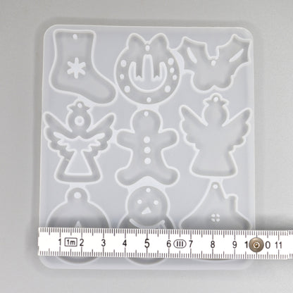 Silikonform Weihnachtsanhaenger flach, Schneemann, Weihnachtssocke, Engel. Form Für Epoxidharz. Farbe Weiß.