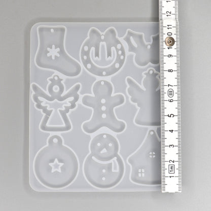 Silikonform Weihnachtsanhaenger flach, Schneemann, Weihnachtssocke, Engel. Form Für Epoxidharz. Farbe Weiß.