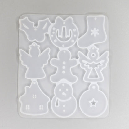 Silikonform Weihnachtsanhaenger flach, Schneemann, Weihnachtssocke, Engel. Form Für Epoxidharz. Farbe Weiß. Rückseite.