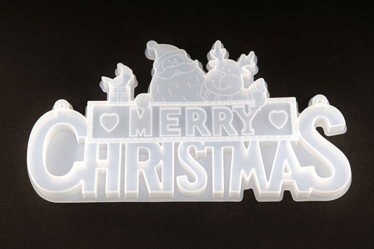 Merry Christmas Weihnachten Türschild Silikonform Mold für Epoxidharz ca. 26 cm