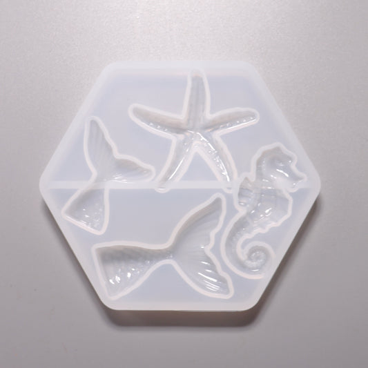 Silikon Gießform Seepferdchen, Seestern, Fischflossen ca. 2 bis 4 cm