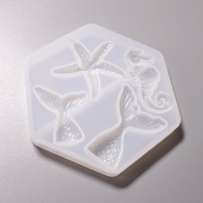 Silikon Gießform Seepferdchen, Seestern, Fischflossen ca. 2 bis 4 cm. Seitliche Ansicht.