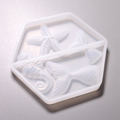 Silikon Gießform Seepferdchen, Seestern, Fischflossen ca. 2 bis 4 cm. Rückseiteansicht.