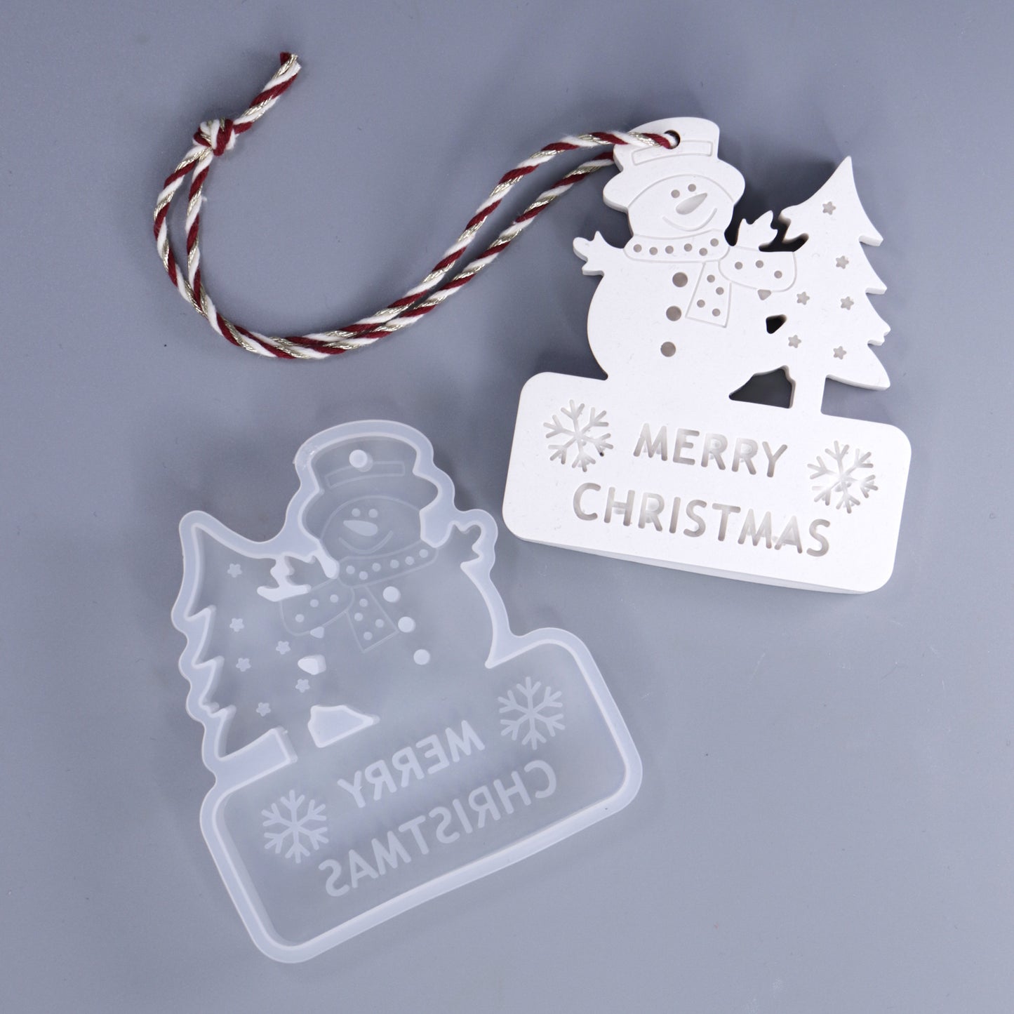 Silikonform Anhänger Merry Christmas Schneemann Gießform ca 8 x 7 cm