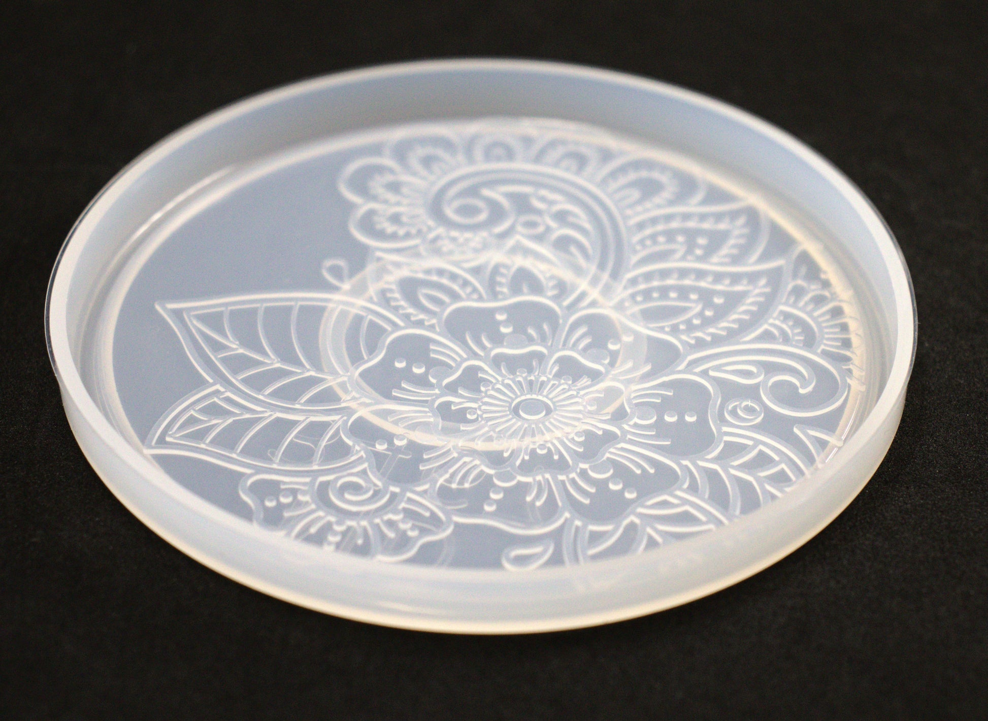 Silikonformen runder Untersetzer mit Blumen Muster ca. 10 cm für Raysin oder Epoxidharze