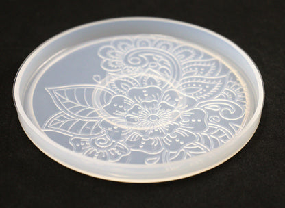 Silikonformen runder Untersetzer mit Blumen Muster ca. 10 cm für Raysin oder Epoxidharze