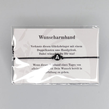 Wunscharmband mit Wunschbuchstabe A aus Acryl. Geschenkideen. Freundschaftsarmbänder. Kleine Geschenke. Verpackt in Folie.