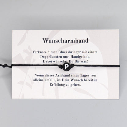 Wunscharmband mit Wunschbuchstabe P aus Acryl. Geschenkideen. Freundschaftsarmbänder. Kleine Geschenke.