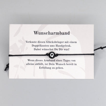 Wunscharmband mit Wunschbuchstabe Q aus Acryl. Geschenkideen. Freundschaftsarmbänder. Kleine Geschenke.