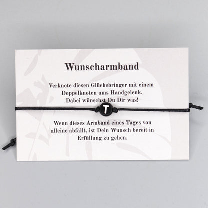 Wunscharmband mit Wunschbuchstabe T aus Acryl. Geschenkideen. Freundschaftsarmbänder. Kleine Geschenke.