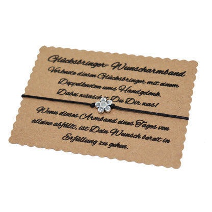 boasicea Wunscharmband Glücksbringer mit Blume - Schwarz