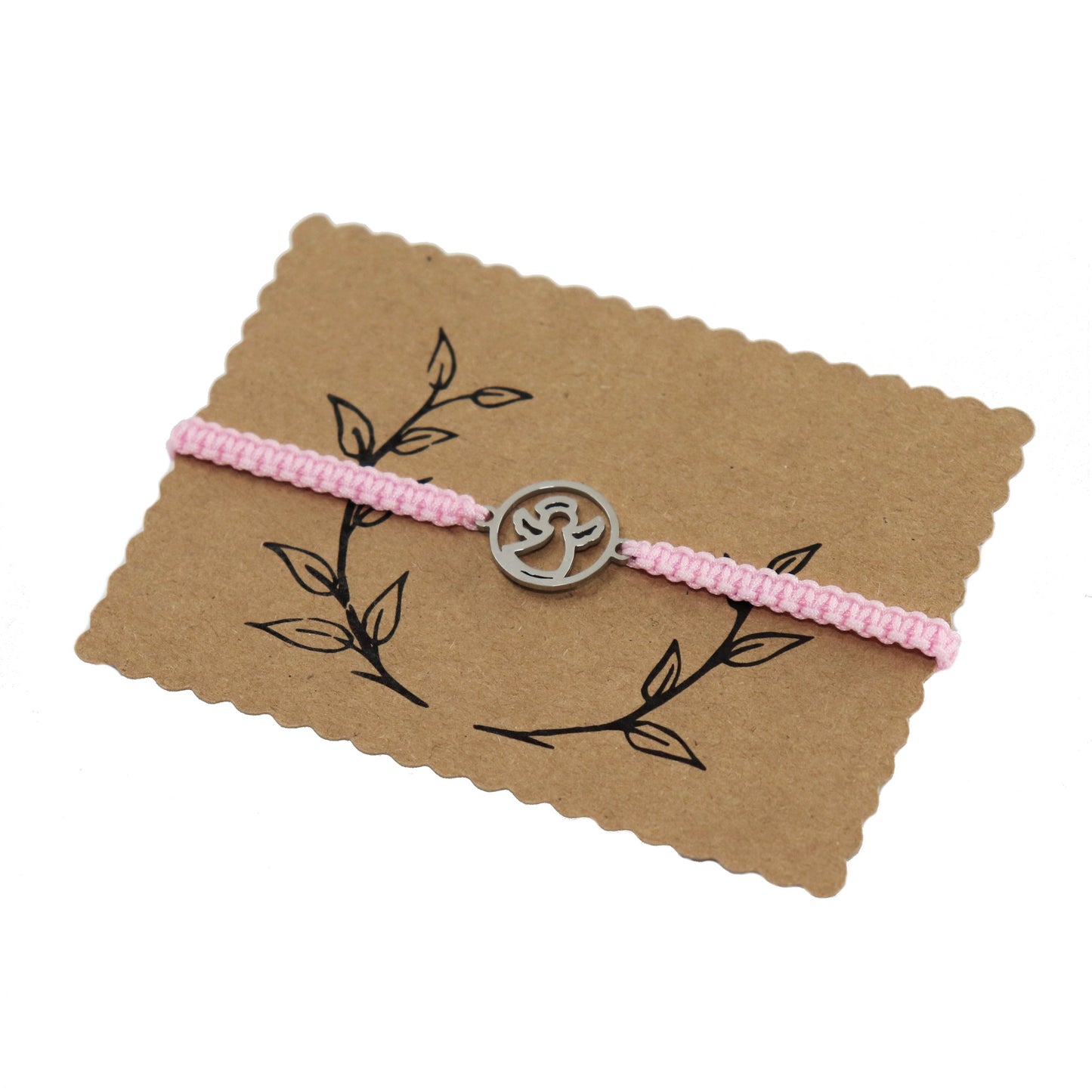 Engel Makramee Armband Edelstahl Silber bis 27 cm - Rosa
