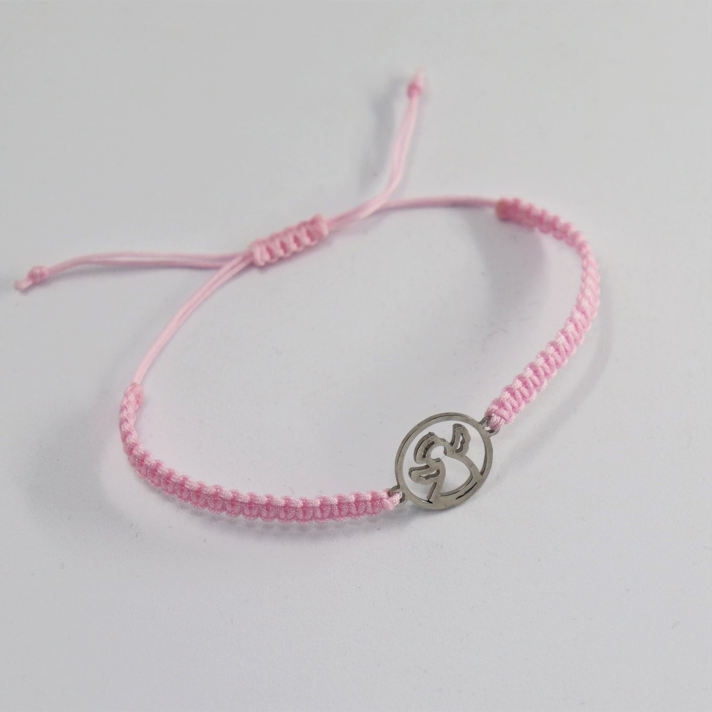 Engel Makramee Armband Edelstahl Silber bis 27 cm - Rosa