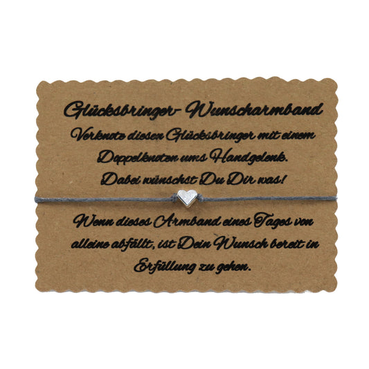 Wunscharmband mit Herz Baumwolle Grau Geschenkidee unter 5 Euro