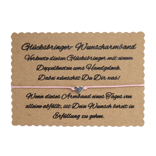 Wunscharmband mit Herz Baumwolle Rosa