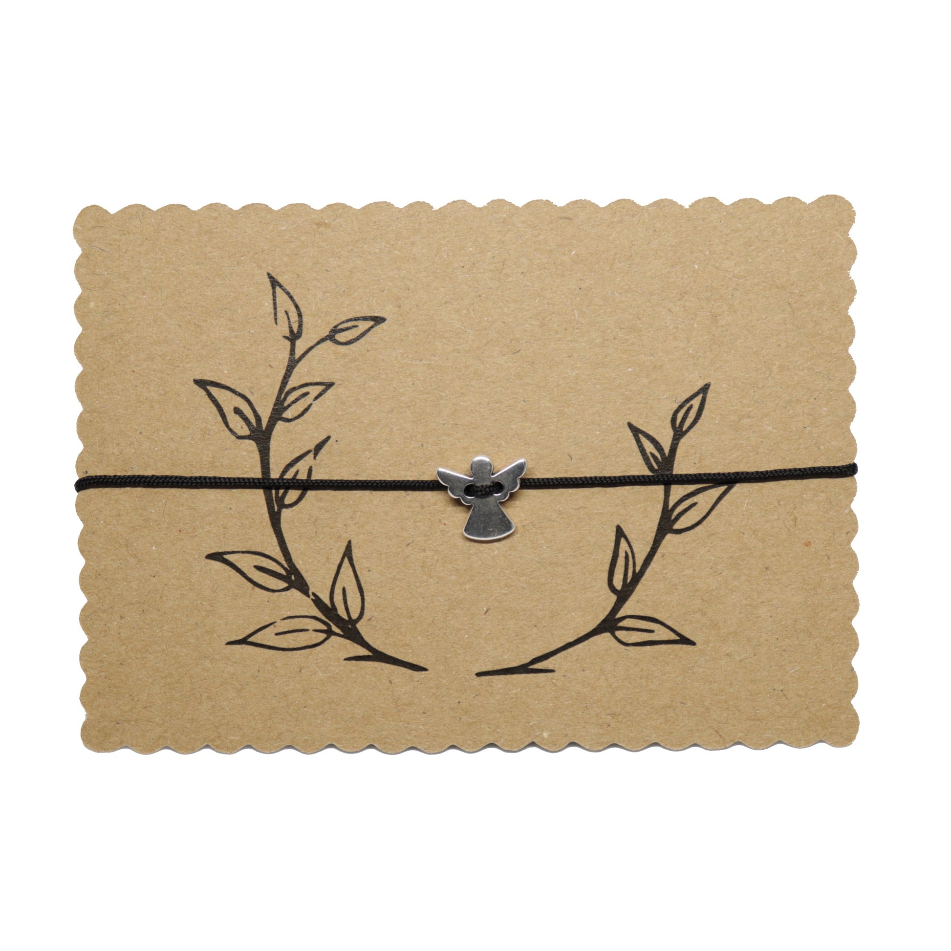 Engel Makramee Armband in schwarz, verstellbar.