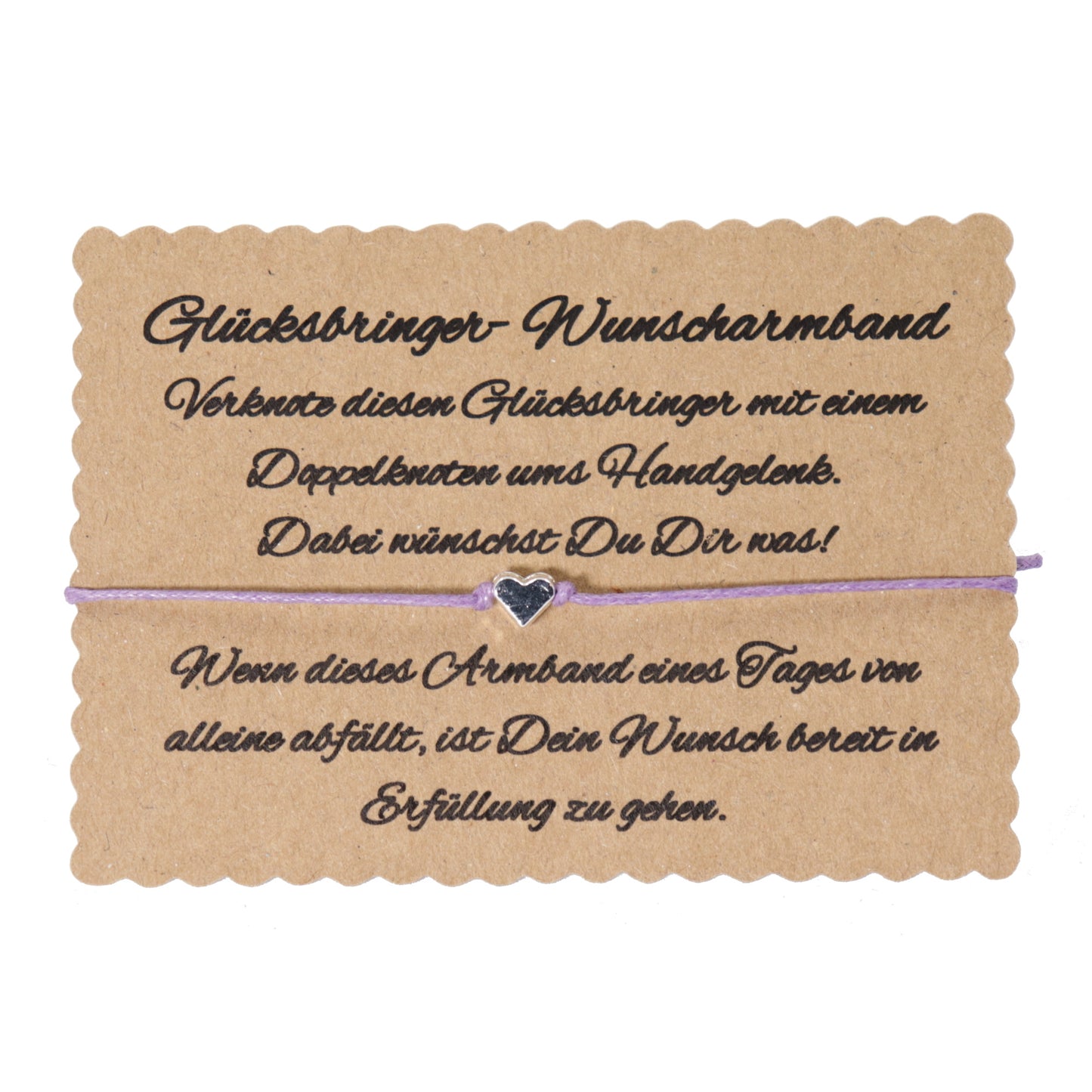 Wunscharmband mit Herz Baumwolle Flieder