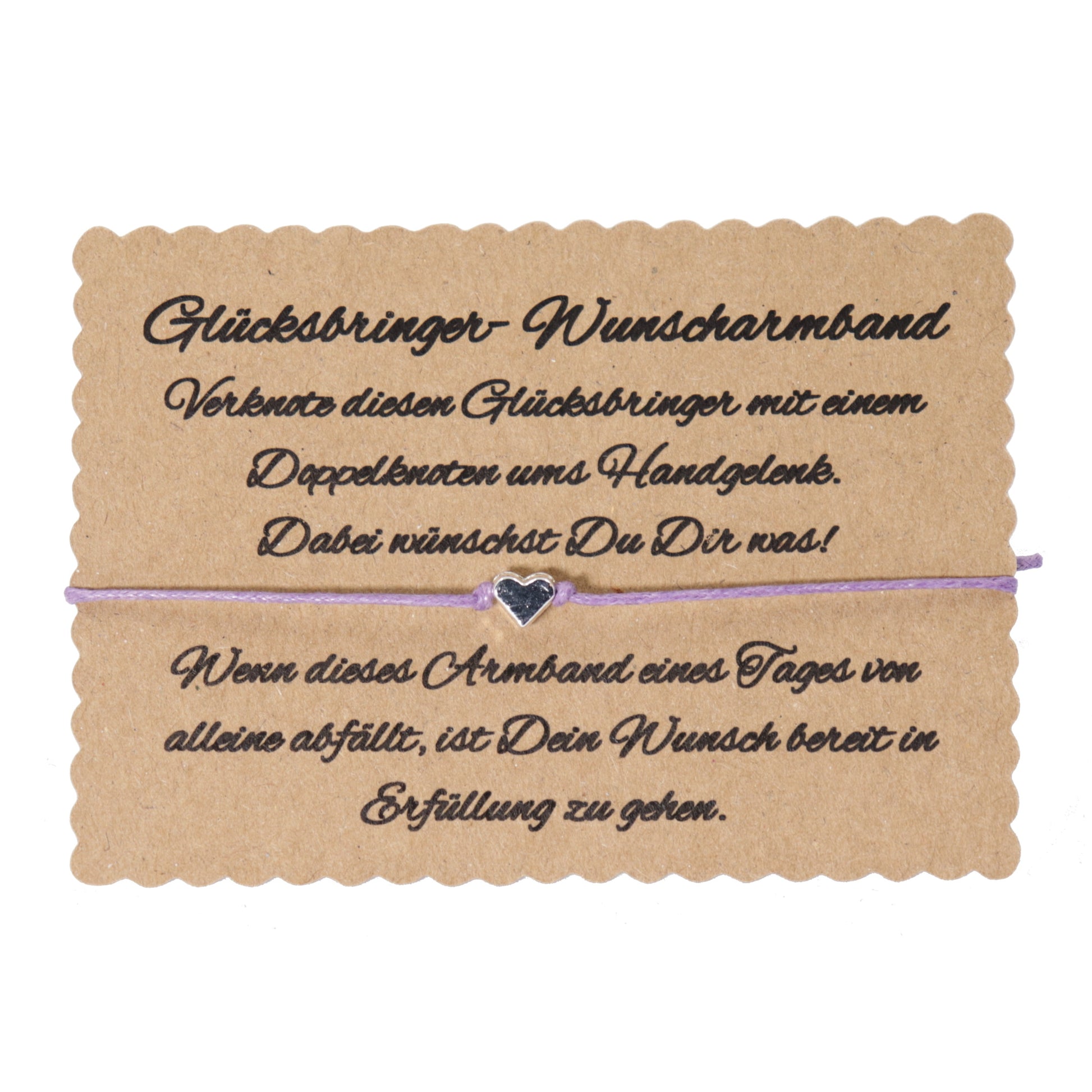 Wunscharmband mit Herz Baumwolle Flieder
