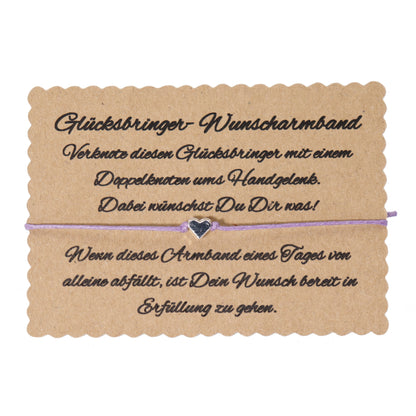Wunscharmband mit Herz Baumwolle Flieder